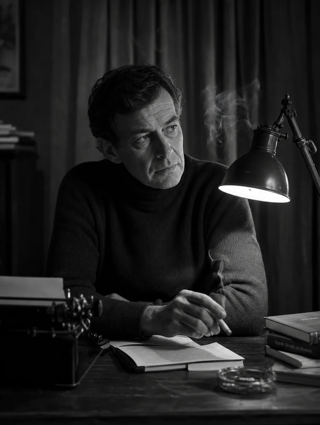 Black and white portrait of the author in natural diffused light