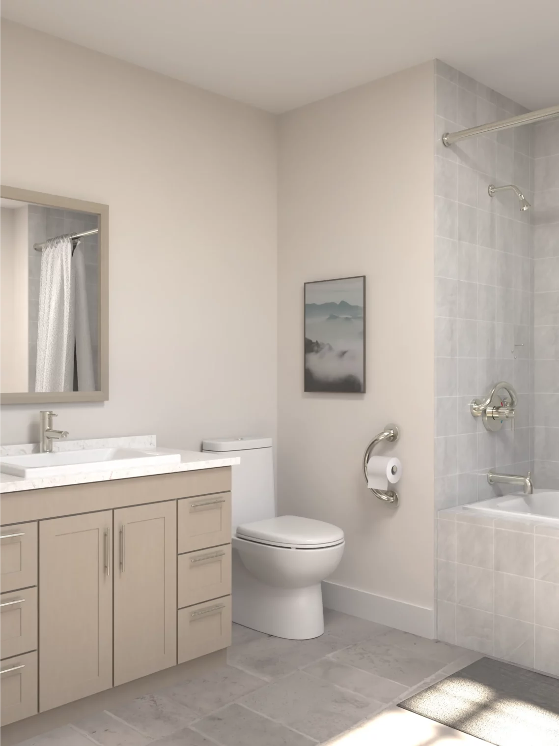 PLUS Series toilet paper holder installed beside a toilet in a residential bathroom