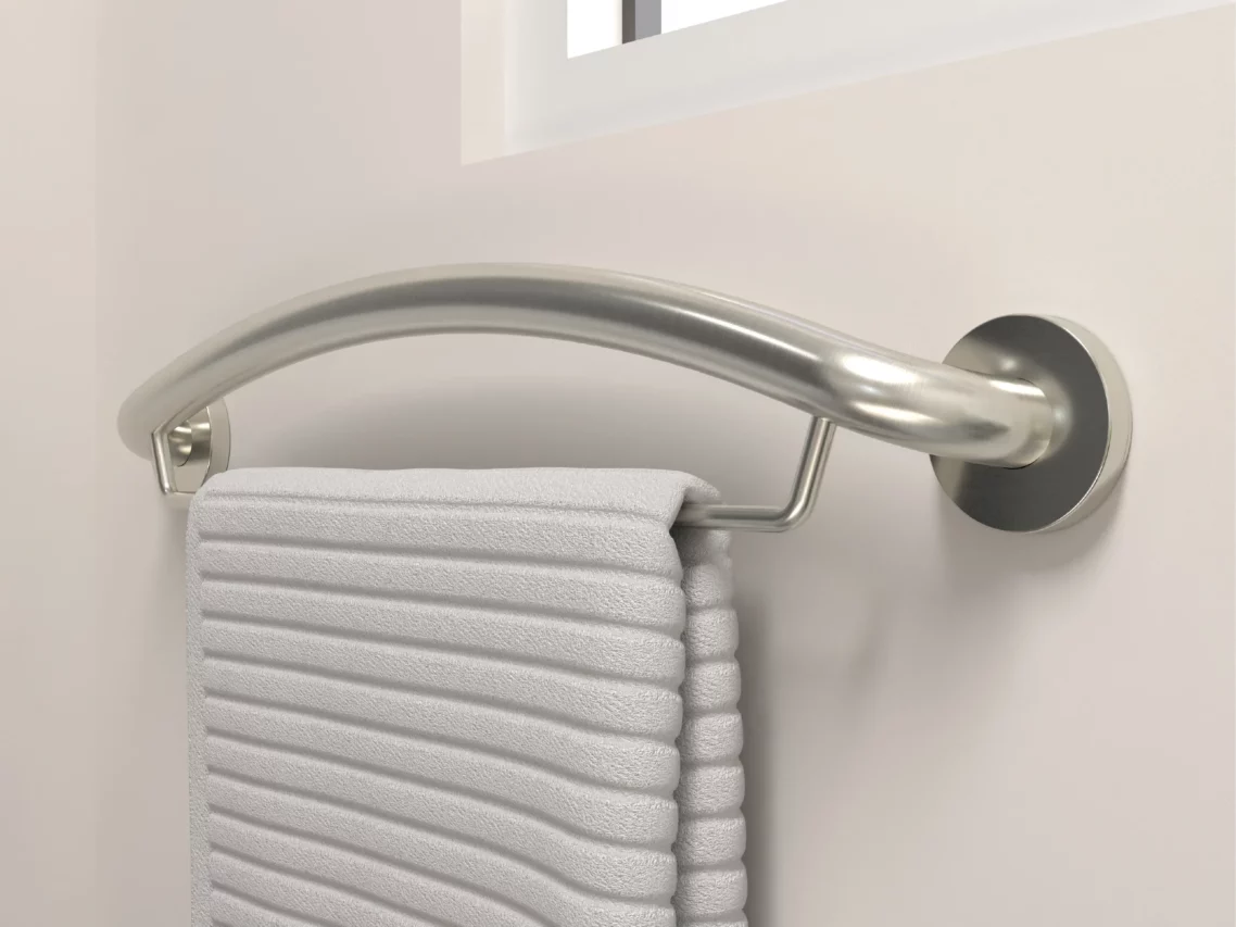 PLUS Series dual-function towel bar and grab bar mounted on a bathroom wall