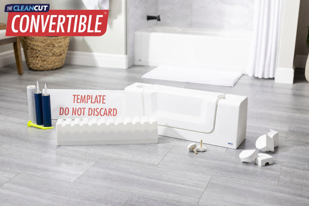 White CleanCut Convertible tub cut kit with removable door insert
