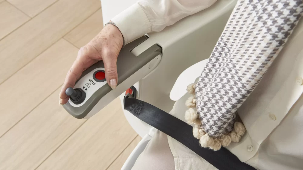 Ergonomic soft-touch joystick on the HomeGlide stairlift