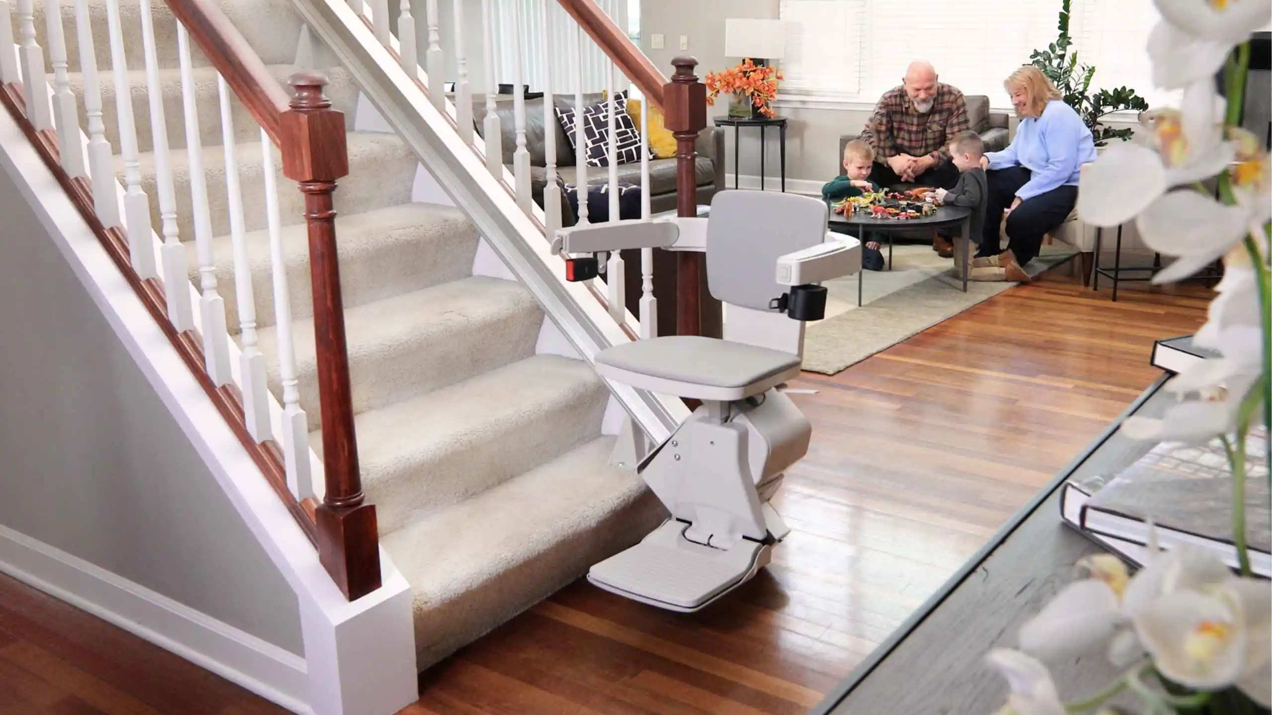 Bruno Elan straight indoor stairlift installed on a residential staircase
