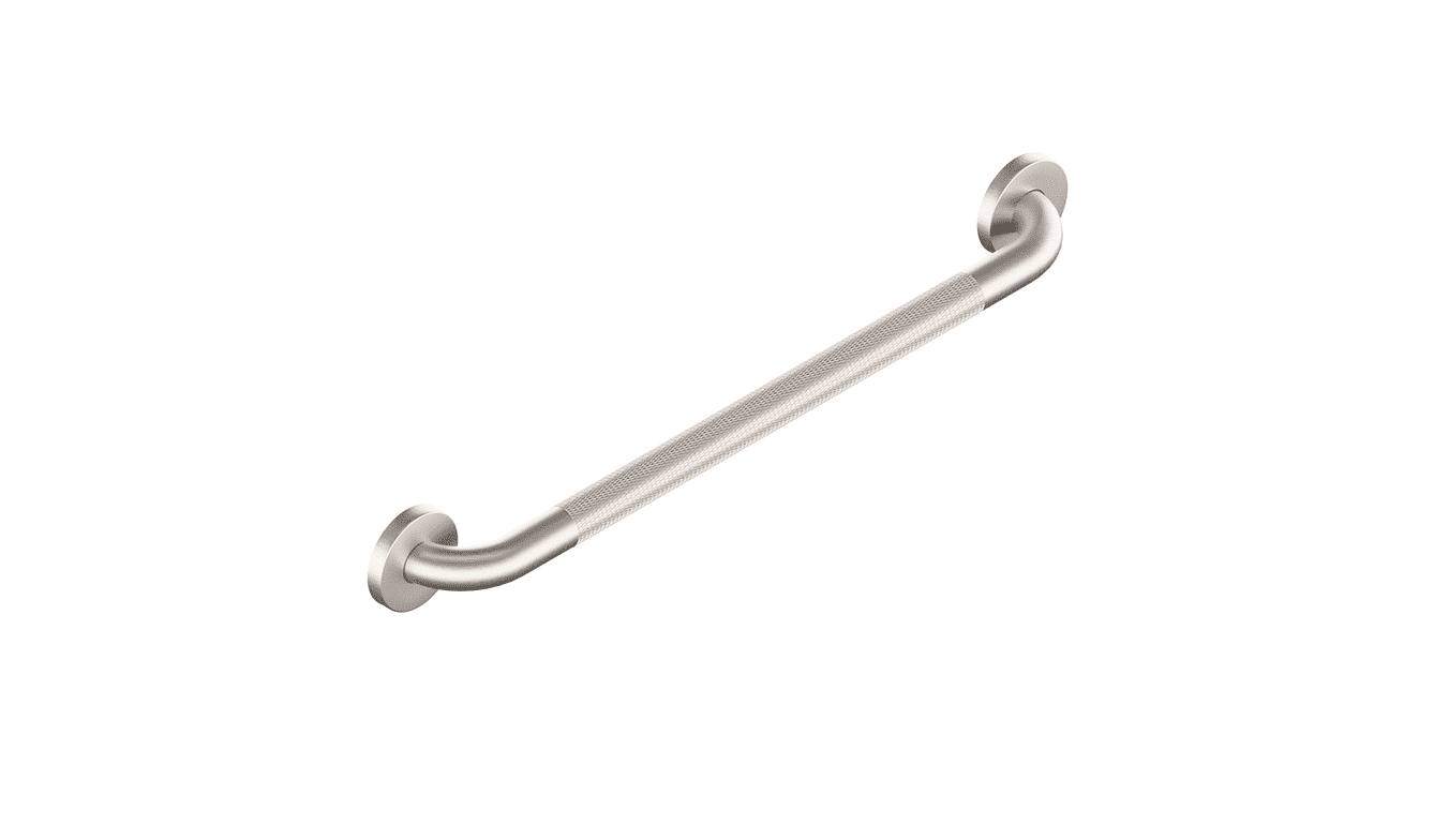EasyMount straight grab bar isolated product view showing 9-hole flange and stainless finish