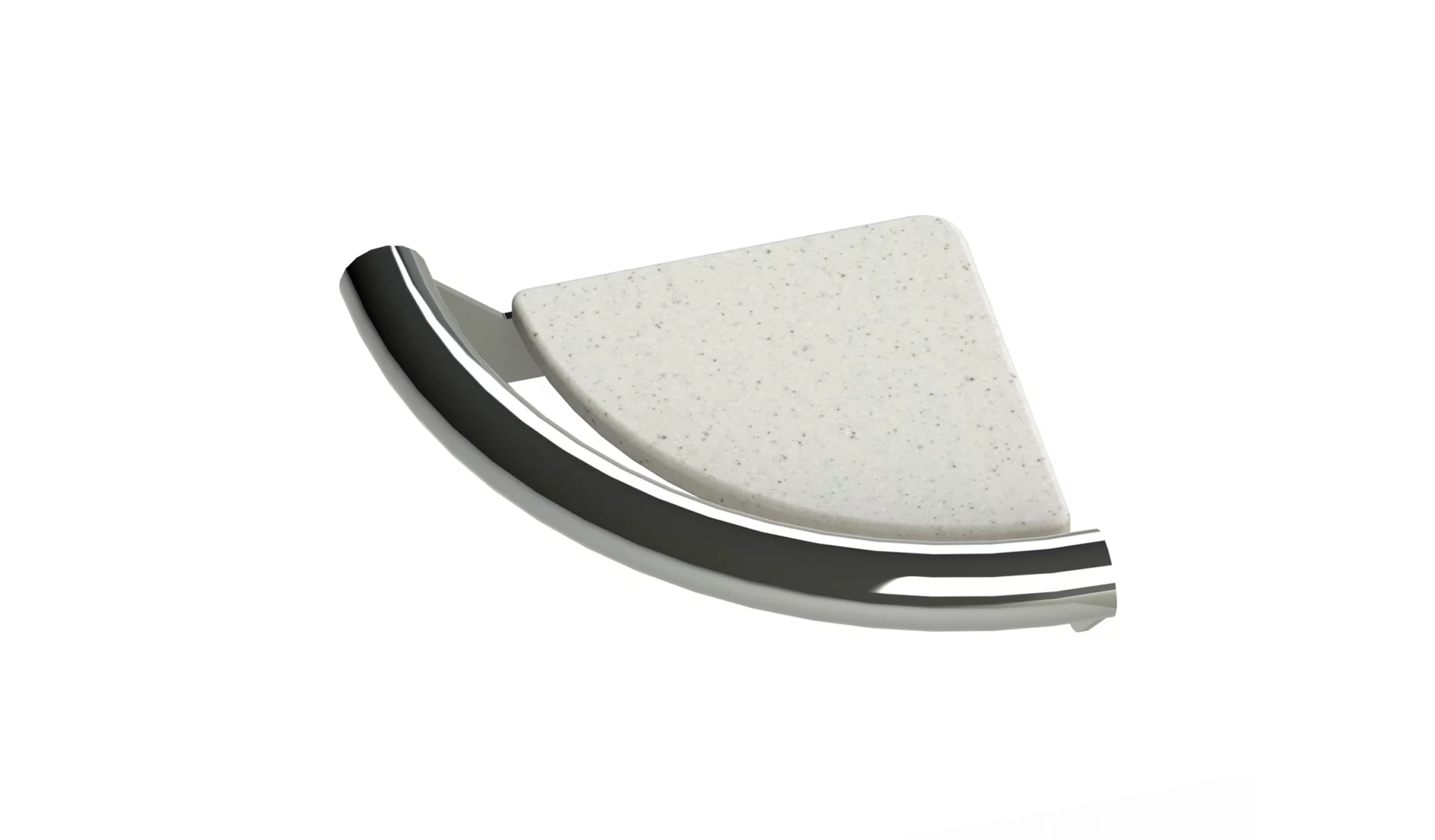 INVISIA corner shower shelf with solid-surface insert and integrated support rail