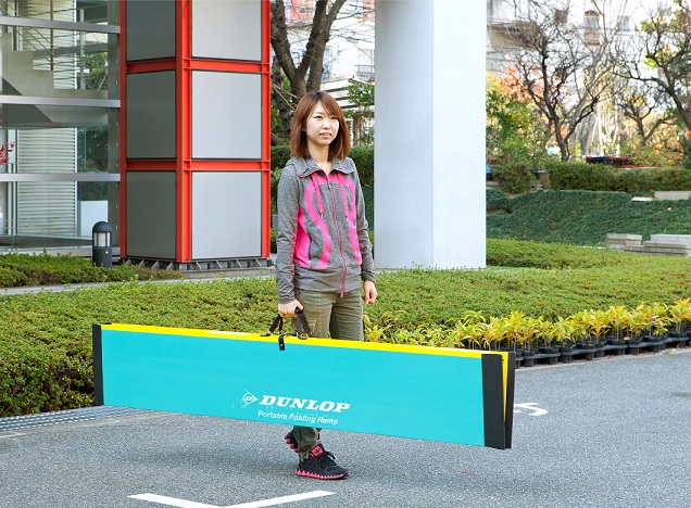 Dunlop ultralight fibre-reinforced folding ramp deployed over entrance steps