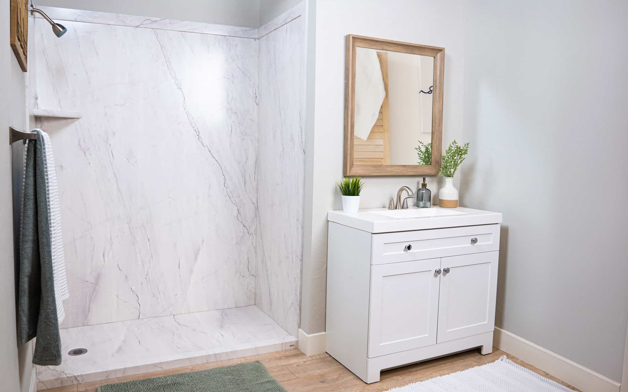 Sentrel composite tub-to-shower conversion in residential bathroom