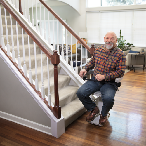 Bruno Elan straight indoor stairlift installed on a residential staircase