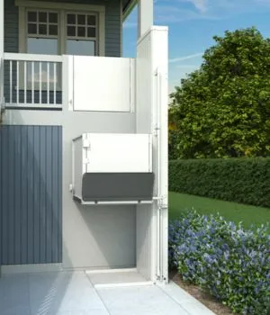 Bruno all-weather vertical platform lift tower and deck installation