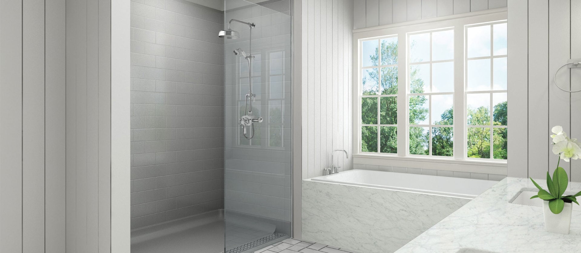 Best Bath barrier-free shower with low threshold and grab bars