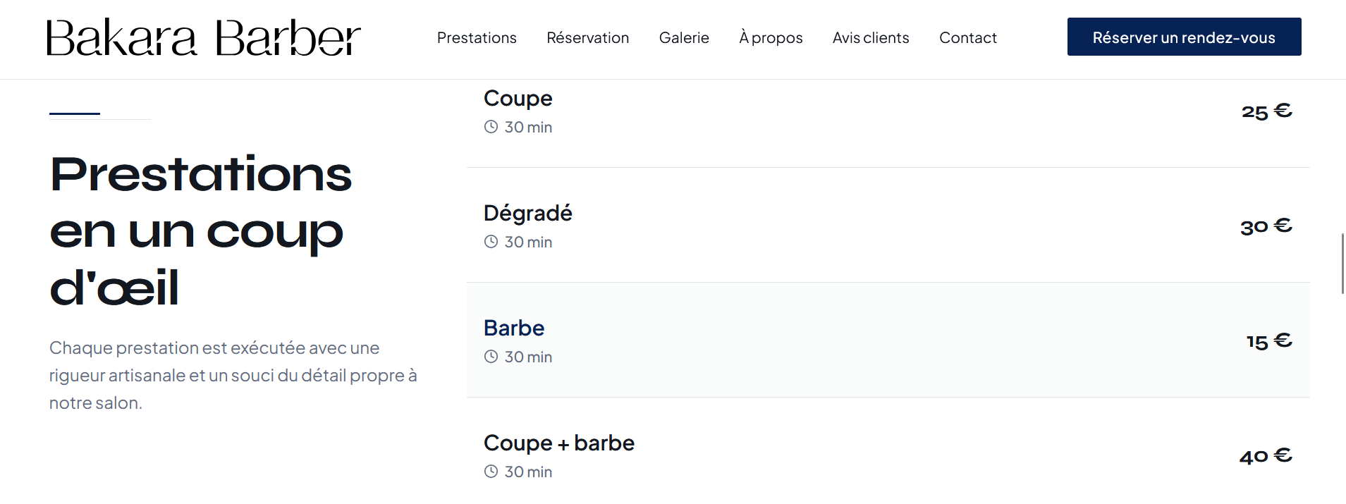 Bakara Barber — aperçu du site 3