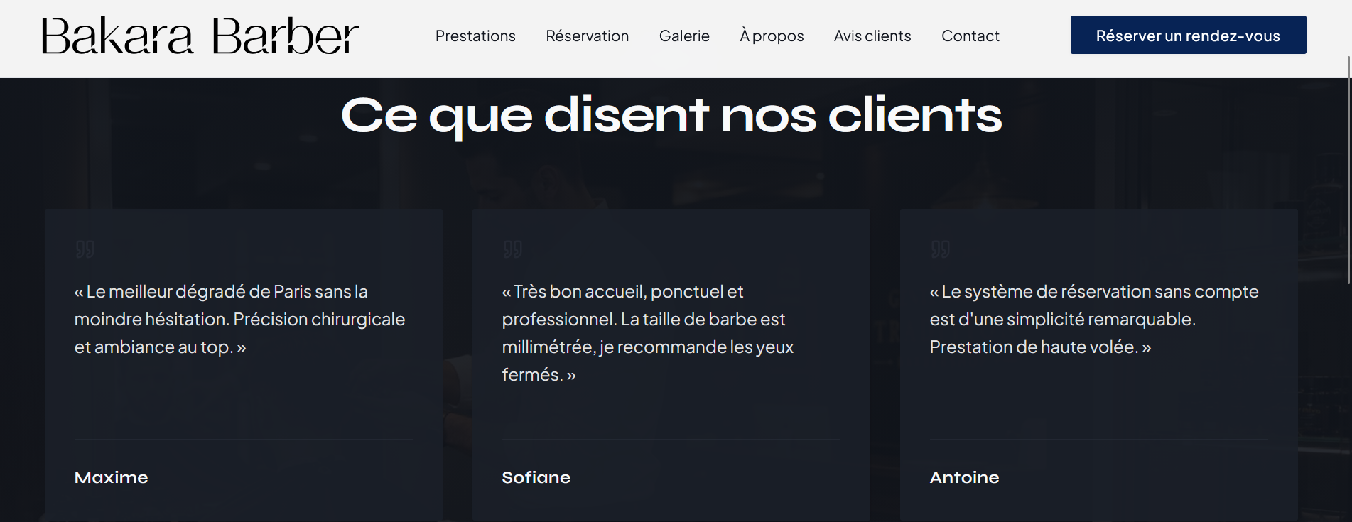 Bakara Barber — aperçu du site 6